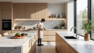 Lire la suite à propos de l’article Hauteur idéale du plan de travail en cuisine : conseils et tendances