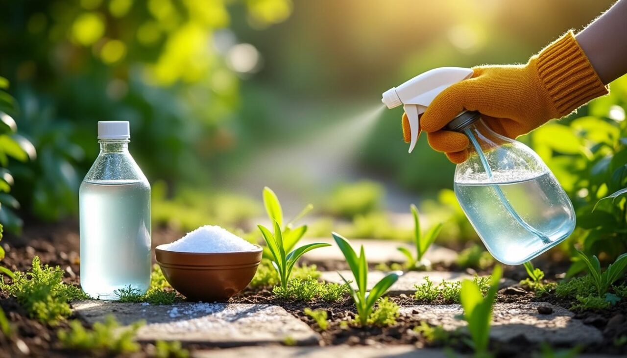 Lire la suite à propos de l’article Utiliser le vinaigre blanc, le sel et l&rsquo;eau savonneuse pour un désherbage naturel efficace